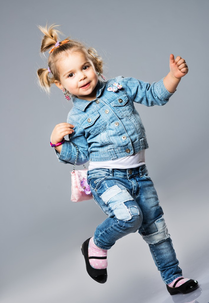 Funny little girl with small bag - Fotoğraf, Görsel