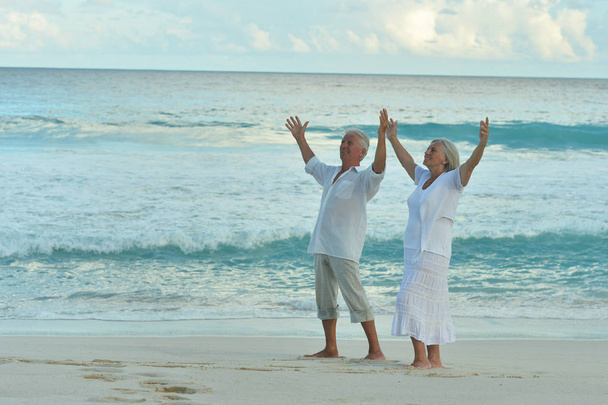 feliz casal idoso descansando na praia tropical
  - Foto, Imagem