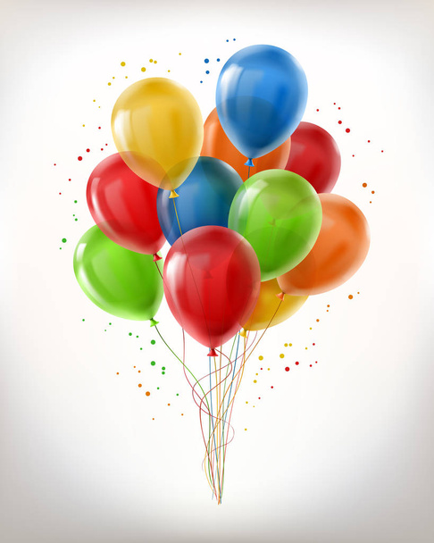 Vector realistic bunch of flying glossy balloons - Vector, Image