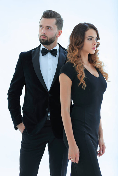 Handsome man and woman in black dress - Zdjęcie, obraz