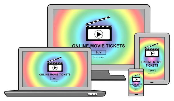 Online-Kauf von Kinokarten auf verschiedenen Geräten - Foto, Bild