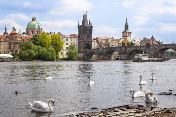 Blick auf die Karlsbrücke und die Nikolaikirche in Prag - Foto, Bild