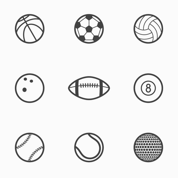 Set of sports balls monochrome icons. Vector illustration. - Вектор,изображение