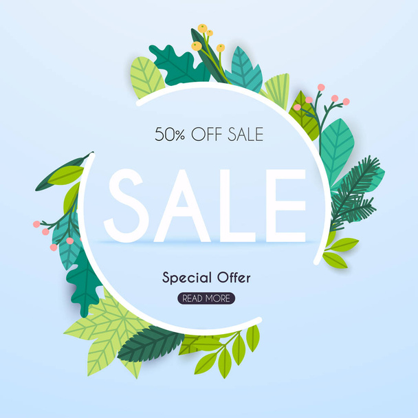Sale Banner with flowers, Poster, Flyer. Vector illustration. - Vector, Image