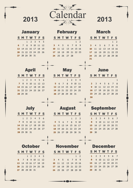 Vector 2013 vintage style calendar - Вектор, зображення