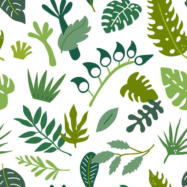 Vector nautical seamless background pattern with hand drawn beautiful leaves, plants, flowers - Vector, afbeelding