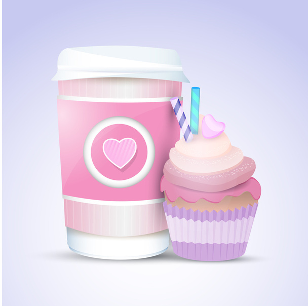Vector cupcake and coffee for valentines day - Vector, Image