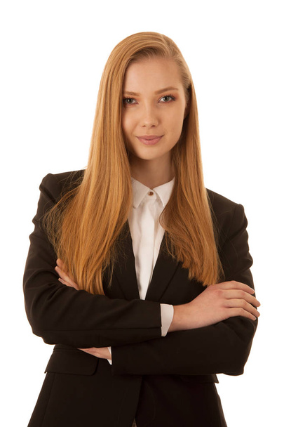 Corporate portrait of a beautiful business woman isolated over white background - Photo, image