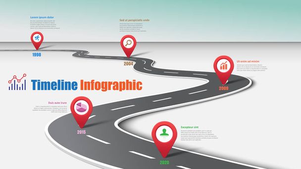 Οδικό χάρτη Χρονολόγιο infographic κόσμο των επιχειρήσεων έχει σχεδιαστεί για αφηρημένα φόντο πρότυπο ορόσημο στοιχείο σύγχρονη διάγραμμα διαδικασία τεχνολογία ψηφιακού μάρκετινγκ δεδομένων παρουσίαση γράφημα εικονογράφηση διάνυσμα - Διάνυσμα, εικόνα