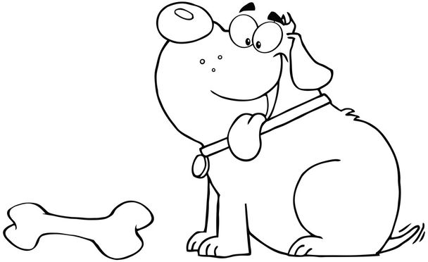 Hahmoteltu onnellinen lihava koira luun kanssa
 - Valokuva, kuva