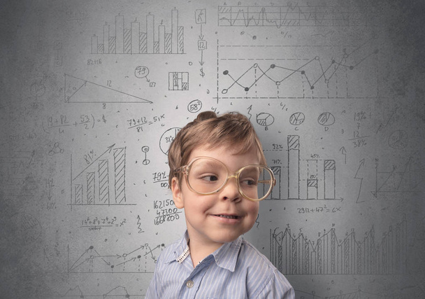 Adorable little kid with statistical concept - Photo, Image