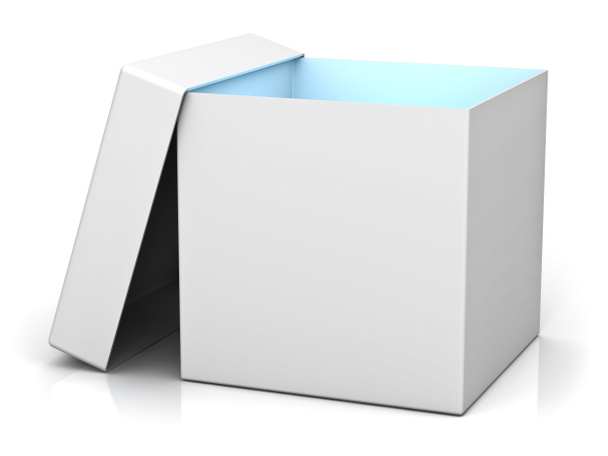 Üres ajándék doboz, a fedél és a blue light a dobozban - Fotó, kép
