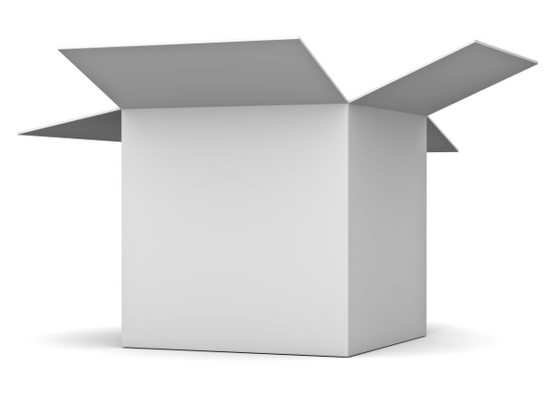 Caja de cartón abierta en blanco
 - Foto, Imagen