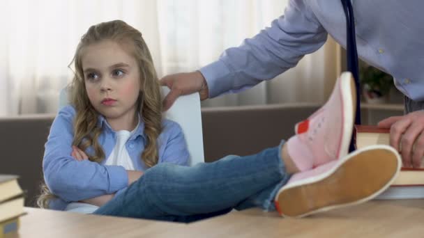 Naughty daughter imitating scolding father, puberty age problem, parent ignore - Felvétel, videó