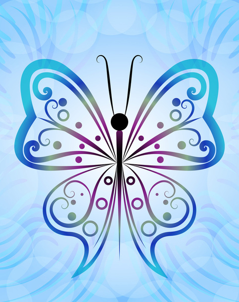 Abstract butterfly outline blue vector background. - Vektör, Görsel