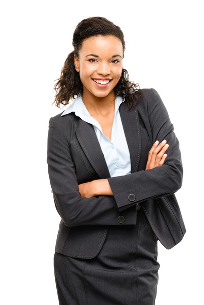 Young mixed race businesswoman with arms folded smiling isolated - Foto, Imagem