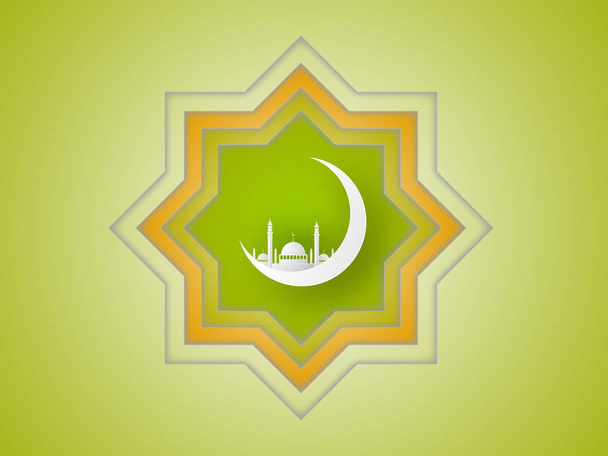 Concepto Ramadan Kareem y Eid Fitr. Ilustración de mezquita, luna y geometría islámica. Estilo de corte de papel
. - Foto, imagen