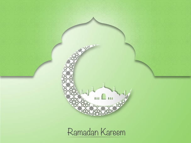 Concepto Ramadan Kareem y Eid Fitr. Ilustración de mezquita, luna y geometría islámica sobre fondo verde
. - Foto, Imagen