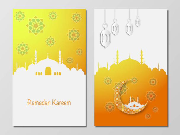 Concepto Ramadán Mubarak y Eid. Ilustración de volantes de diseño islámico, tarjeta de felicitación, panfleto u otros su contenido
. - Foto, imagen