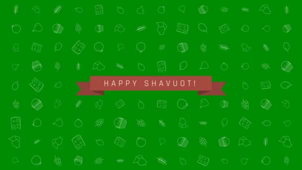 Shavuot holiday flat design animation background with traditional outline icon symbols with text in english "Happy Shavuot". loop with alpha channel. - Footage, Video