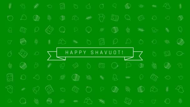 Šavuot holiday flat design animace pozadí s tradiční symbolech ikonu s textem v anglicky "Happy Šavuot". smyčka s alfa kanálem. - Záběry, video