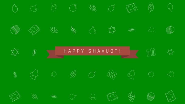 Šavuot holiday flat design animace pozadí s tradiční symbolech ikonu s textem v anglicky "Happy Šavuot". smyčka s alfa kanálem. - Záběry, video