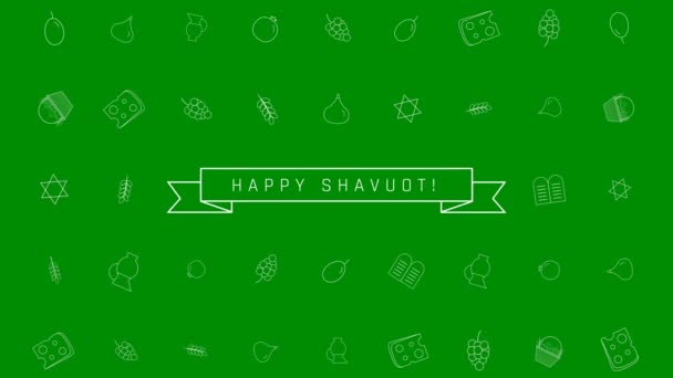 shavuot holiday flat design animation hintergrund mit traditionellen umrisssymbolen mit text in englisch "happy shavuot". Schleife mit Alphakanal. - Filmmaterial, Video