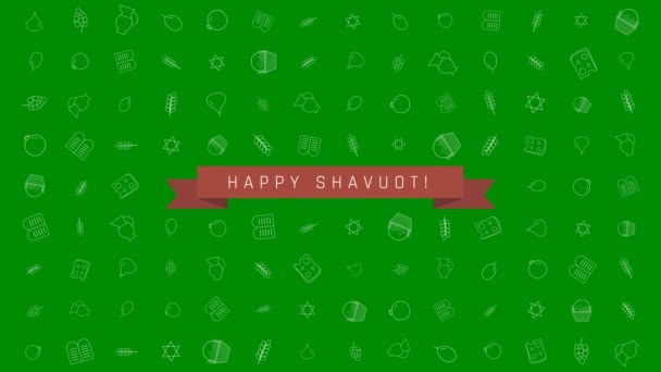Shavuot holiday flat design animation background with traditional outline icon symbols with text in english "Happy Shavuot". loop with alpha channel. - Footage, Video