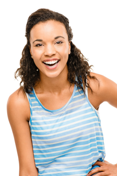 Portrait Beautiful mixed race Woman Smiling isolated on white ba - Φωτογραφία, εικόνα