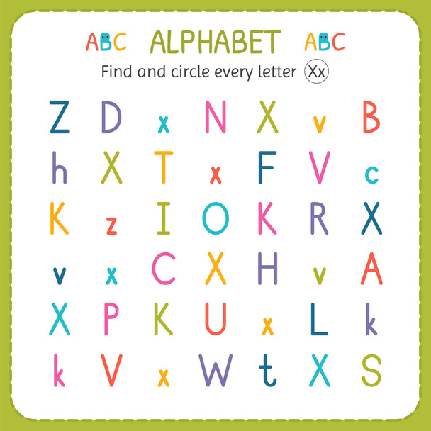 Find and circle every letter X. Worksheet for kindergarten and preschool. Exercises for children - Вектор,изображение