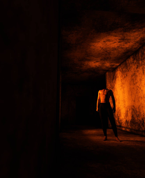 3d rendering of a headless man in haunted house - Foto, afbeelding