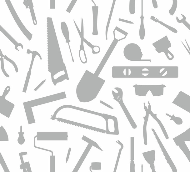 Seamless pattern of Tools Silhouette isolated on white background - Wektor, obraz
