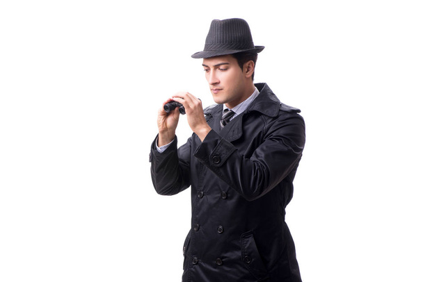 Spion met verrekijker geïsoleerd op witte achtergrond - Foto, afbeelding