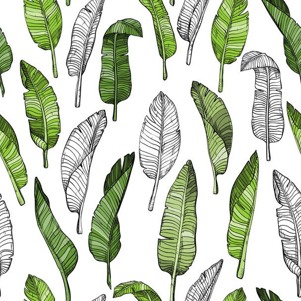 Seamless leaves pattern with tropical leaves - Vector, imagen