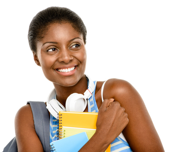 Successful African American Student woman back to school isolated on white background - Fotó, kép