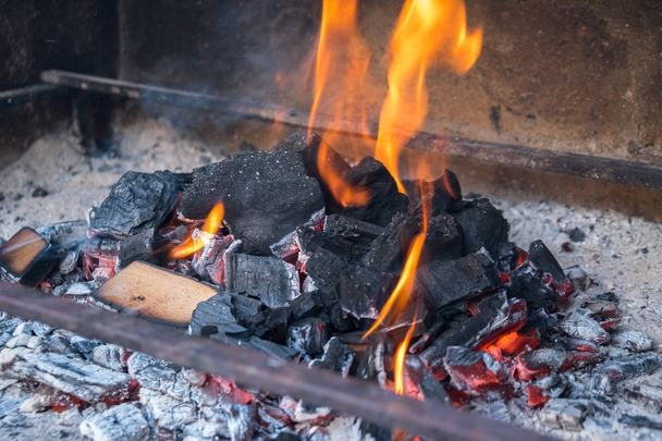 Hot black and red coals for barbecue, fire - Zdjęcie, obraz