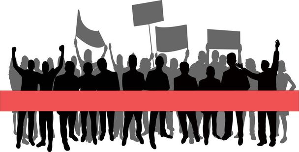 group of people protesting, silhouette vector - Vector, Image