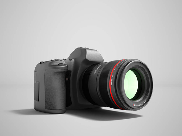 semiprofessionelle Zoomkamera mit schwarzen Ledereinsätzen 3d rende - Foto, Bild