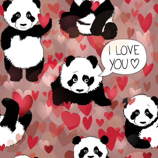 Cute Panda falls in love - Vetor, Imagem