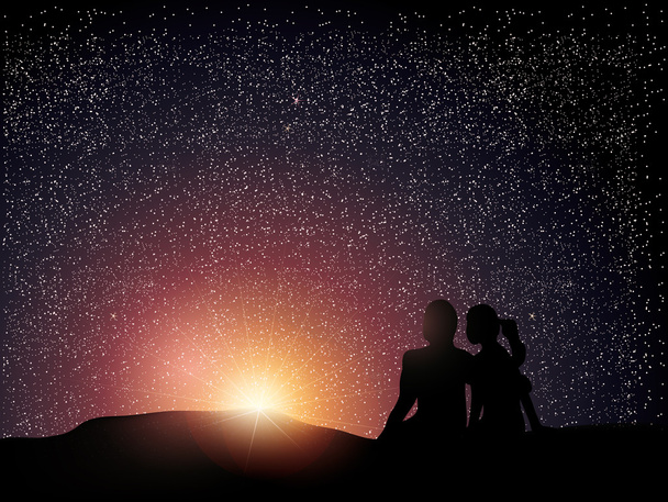 Paar beobachtet den Sonnenaufgang - Vektor, Bild