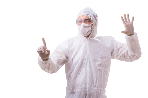 Man in protective suit isolated on white background - Фото, изображение