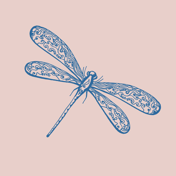illustration with hand drawn dragonflies - Vector, Image