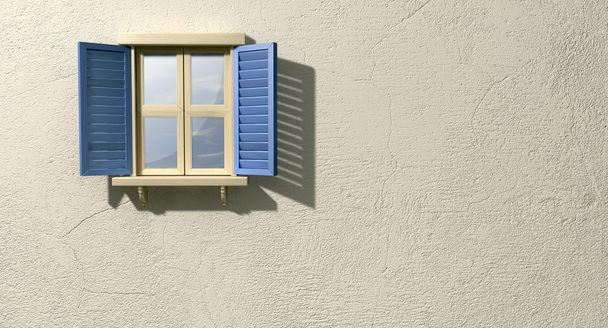 Mavi kepenkleri açık ile pencere - Fotoğraf, Görsel