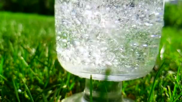 glas water gieten gras slow-motion shot - Video