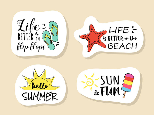 Collection of summer icon with funny text. Vector. - Διάνυσμα, εικόνα