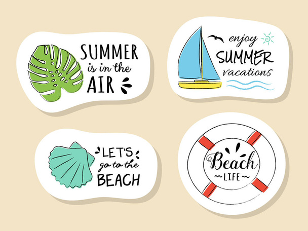 Collection of summer icon with funny text. Vector. - Vector, Imagen