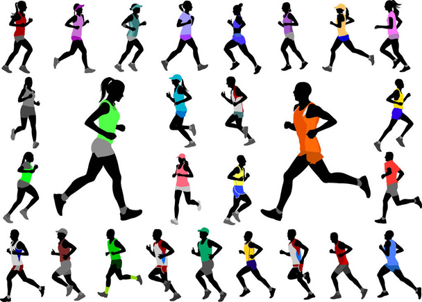 runners in color sportswear silhouettes collection - Vector, Image