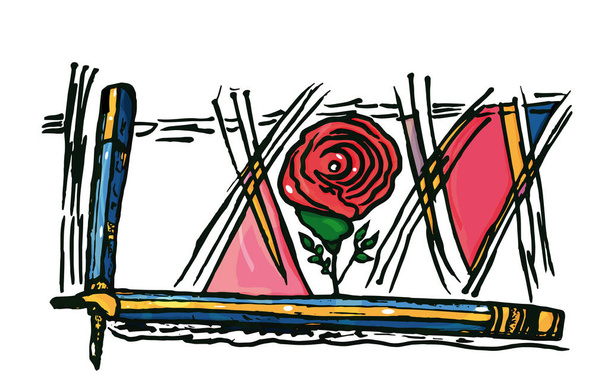 Načrtněte tužky čáry růžové růže dekorativní styl - Vektor, obrázek