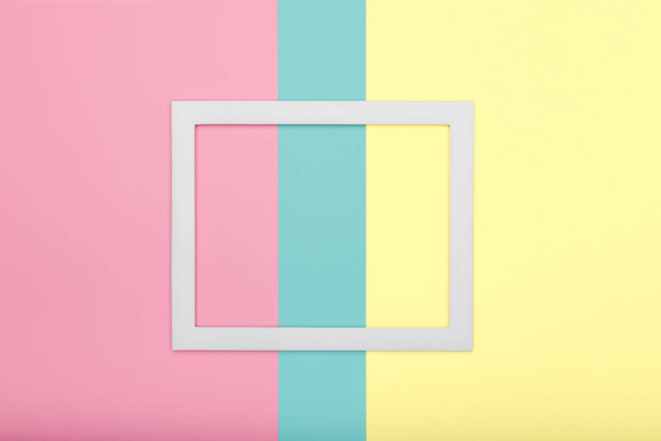 Abstract multicoloured paper texture minimalism background. Minimal geometric shapes and lines composition with empty picture frame. - Foto, Imagen