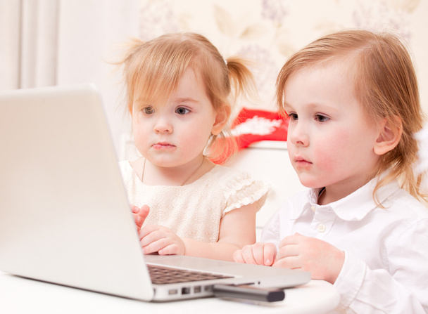 Children with laptop indoors. - Foto, Bild
